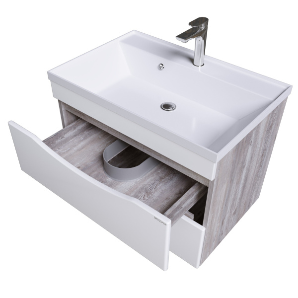 Тумба под раковину в ванной подвесная Grossman ТАЛИС-70 см, бетон пайн/белый глянец